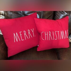 RAE DUNN Red ‘Merry Christmas’ Holiday/Seasonal Throw Pillows Set of 2